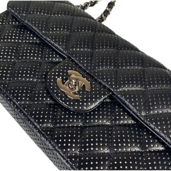 Chanel East West Classic Shoulder Flap Bag Black Quilted Perforated Leather - Picture 16 of 16